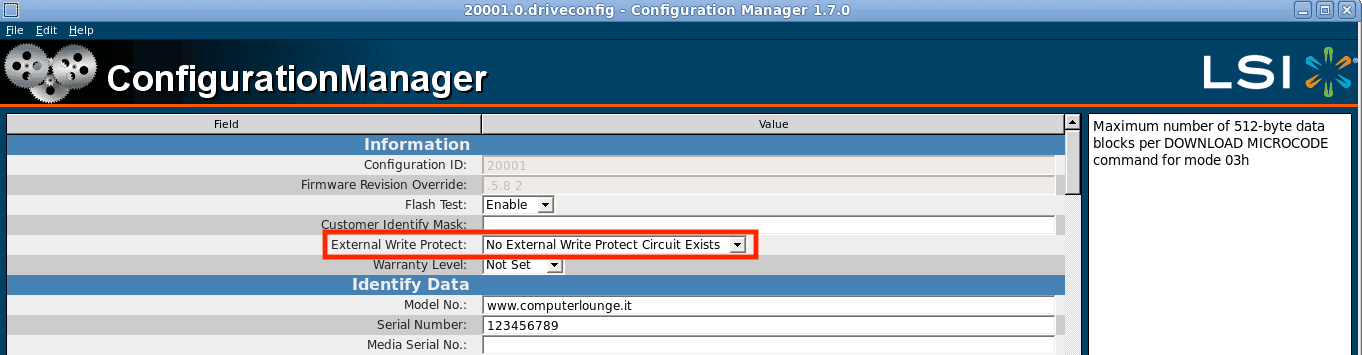 Setting write project to External to fix Root Creation Failed (MFB format) in SandForce ConfigurationManager to unbrick SSD SandForce