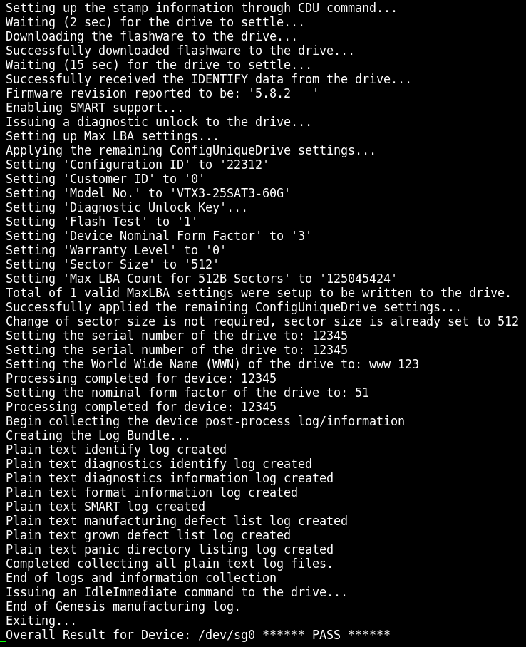 PASS mark obtained with SandForce Genesis to unbrick ssd from SandForce bug