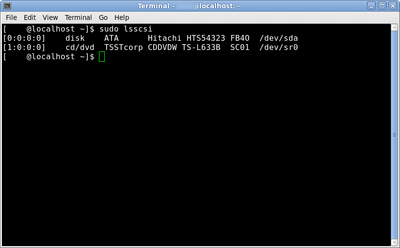 Terminal sudo lsscsi command to find bricked SSD address to unbrick ssd SandForce bug