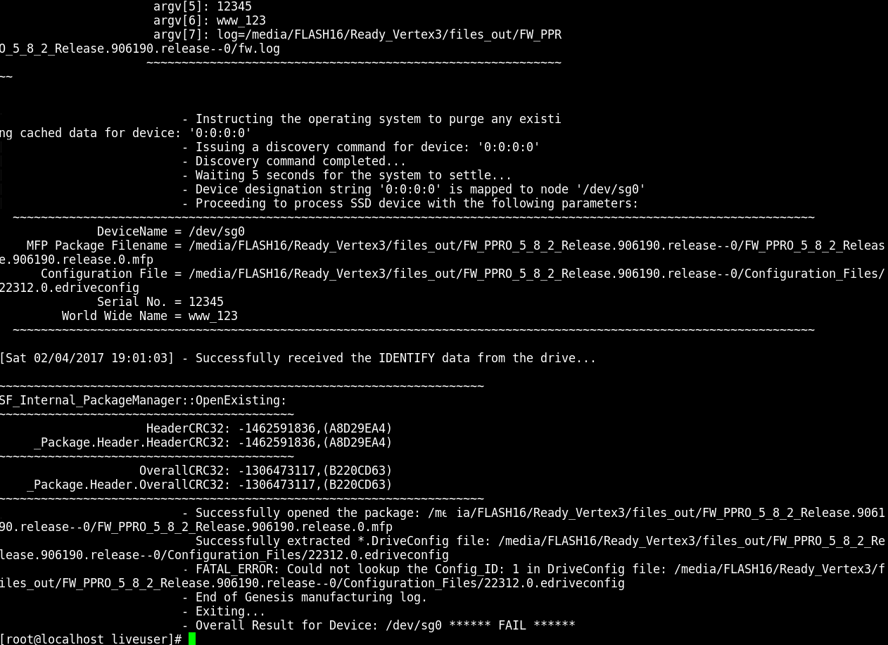 Correcting edriveconfig spelling mistake to avoid Could not lookup the Config_ID error in SandForce Genesis to unbrick SSD