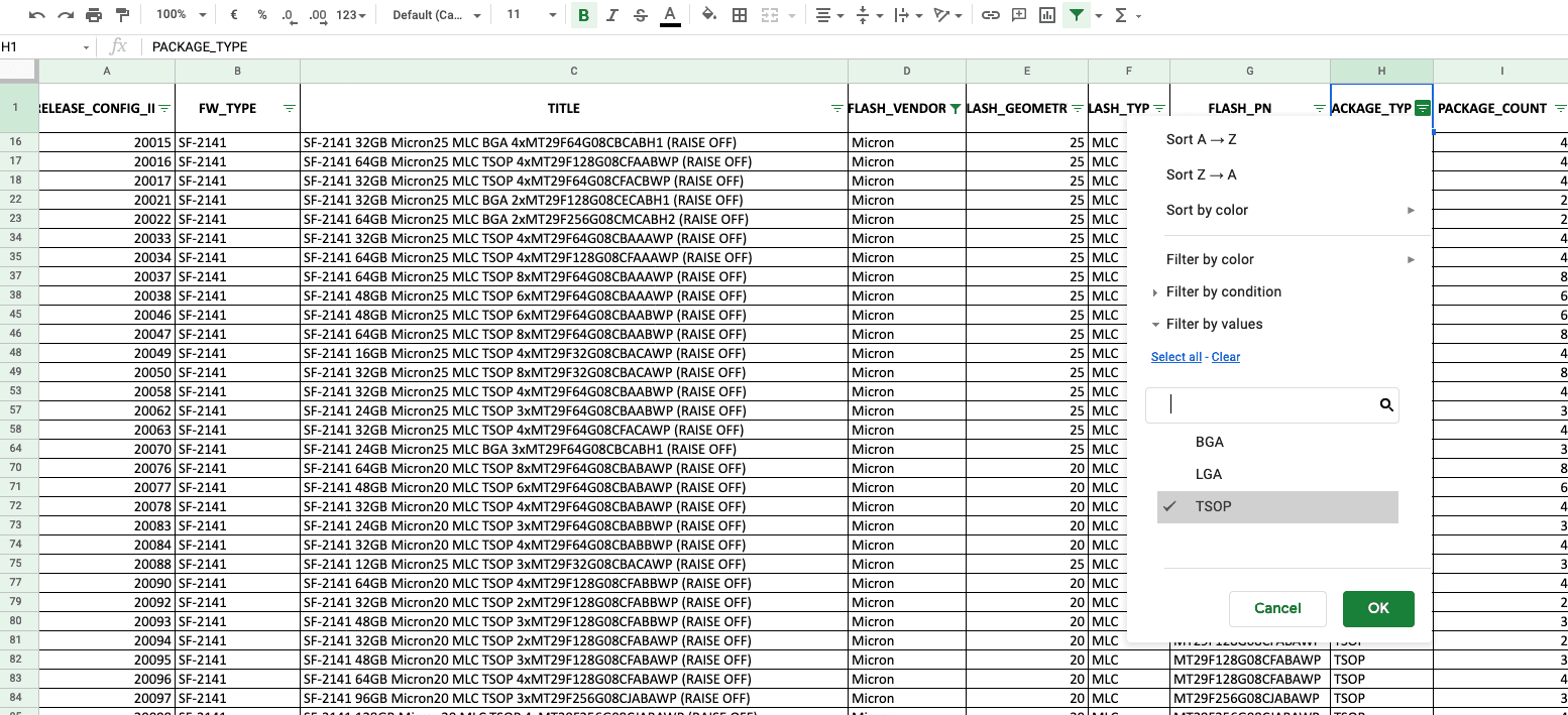 Document to find config id to ubrick ssd from SandForce bug