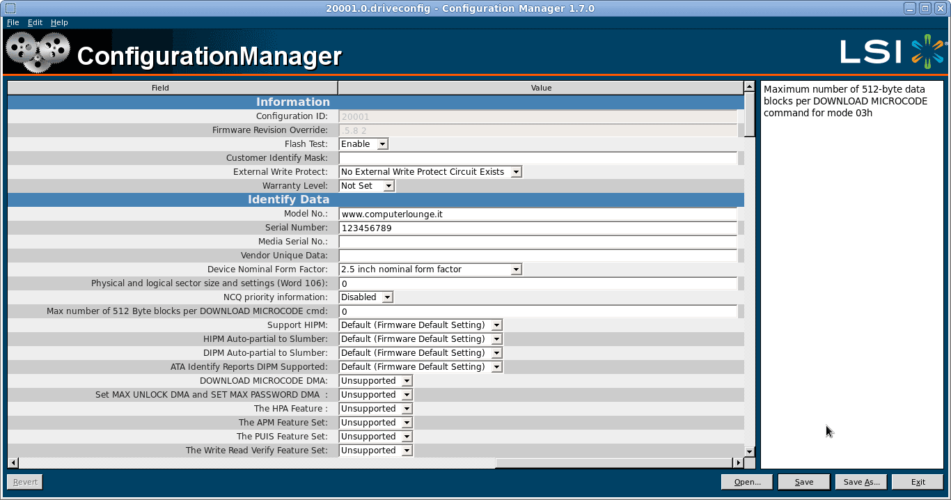 SandForce Configuration Manager to create driveconfig file to unbrick ssd
